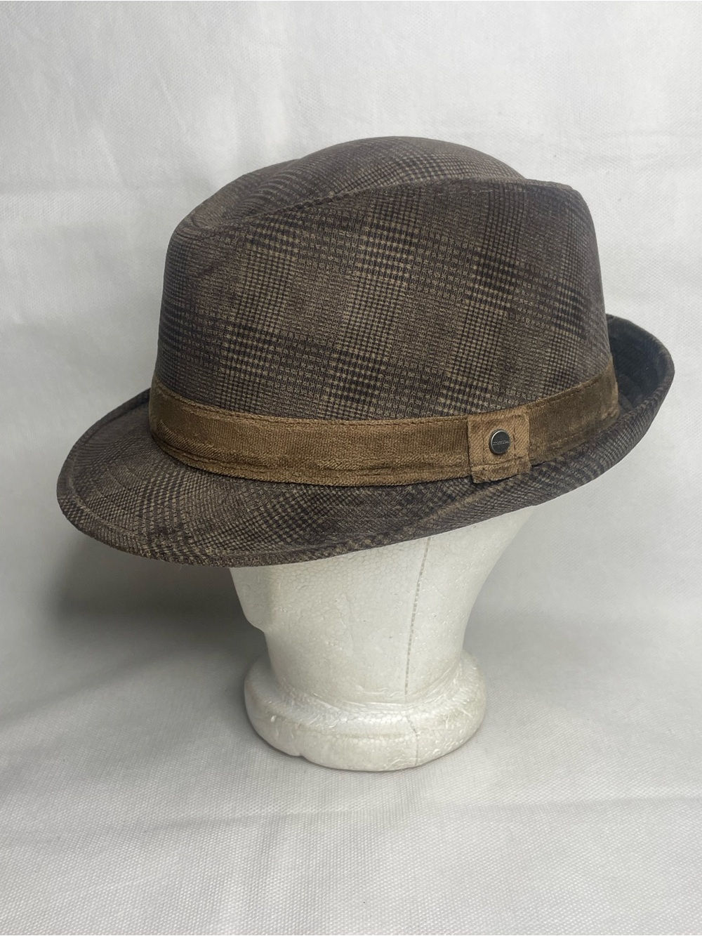 Stetson Perfect Shape Lined Fedora Hat Size Medium Soft Brown Plaid Logo Ribbon
